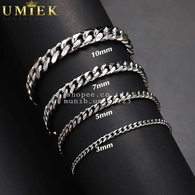 Gelang Pria Wanita Titanium Rantai Silver putih perak asli Rante cowok cewek keren anti karat laki l