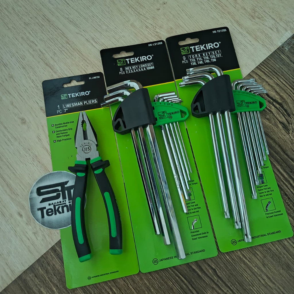 TEKIRO Paket kunci L 2set Bintang 9pcs+ Kunci L Set 8pcs +Tang Kombinasi 7Inci + Obeng Min Plus 8 in