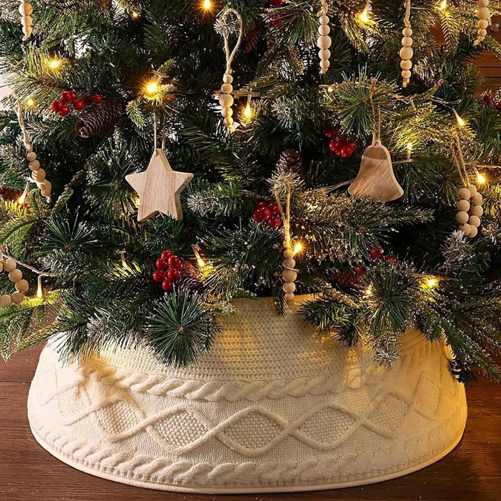 Christmas Tree Skirt Knitted Christmas Tree Collar Rustic Farmhouse Tree Skirt Rustic Stand Base Cov