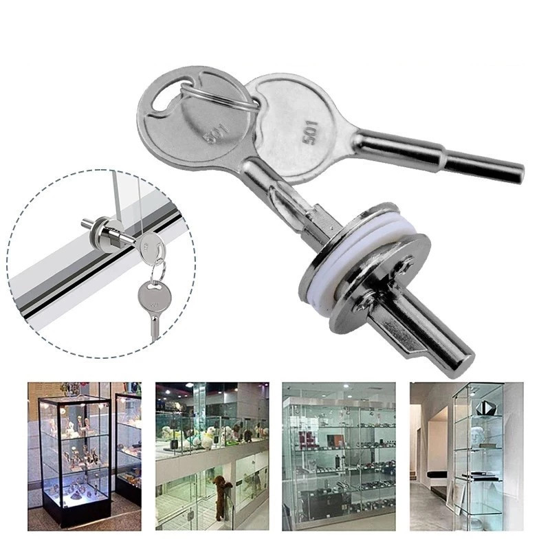 1Set Kunci Untuk Etalase Kaca Kunci Lemari Kaca Aluminium Kunci Etalase