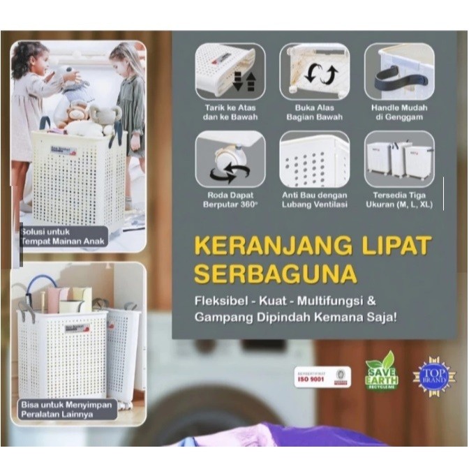 BEE BASKET RODA KERANJANG LIPAT LAUNDRY / LAUNDRY BASKET / KERANJANG BAJU / TROLLEY MAINAN / TEMPAT