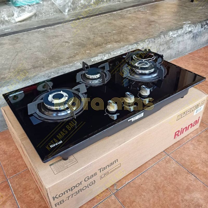 Kompor Tanam Rinnai 3 Tungku Kaca Rinnai RB773ROG Tempered Glass Gas Stove