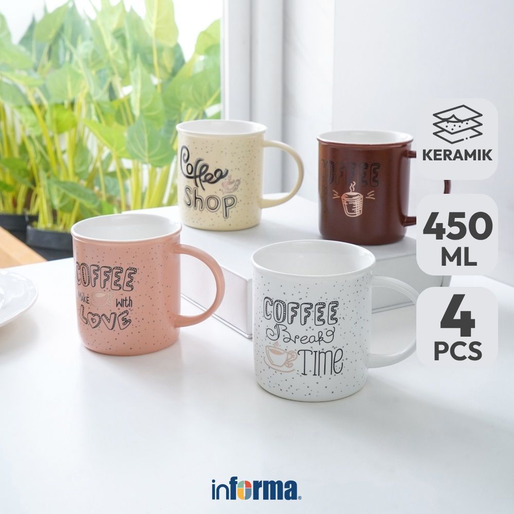 Informa Appetite Mug Keramik Coffee Series 450 ml Set 4 Pcs - Mix Gelas Minum Tea Cangkir Kopi Wadah