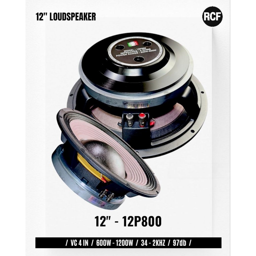 Komponen Speaker / 12 Inch / RCF 12P800 / VC 4 IN / 12 P 800 12 P800 / 97 dB - RMS 600 Watt