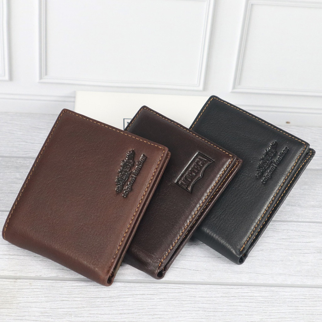 Dompet pria kulit dompet Mortega lipat bahan kulit Asli MK-6804