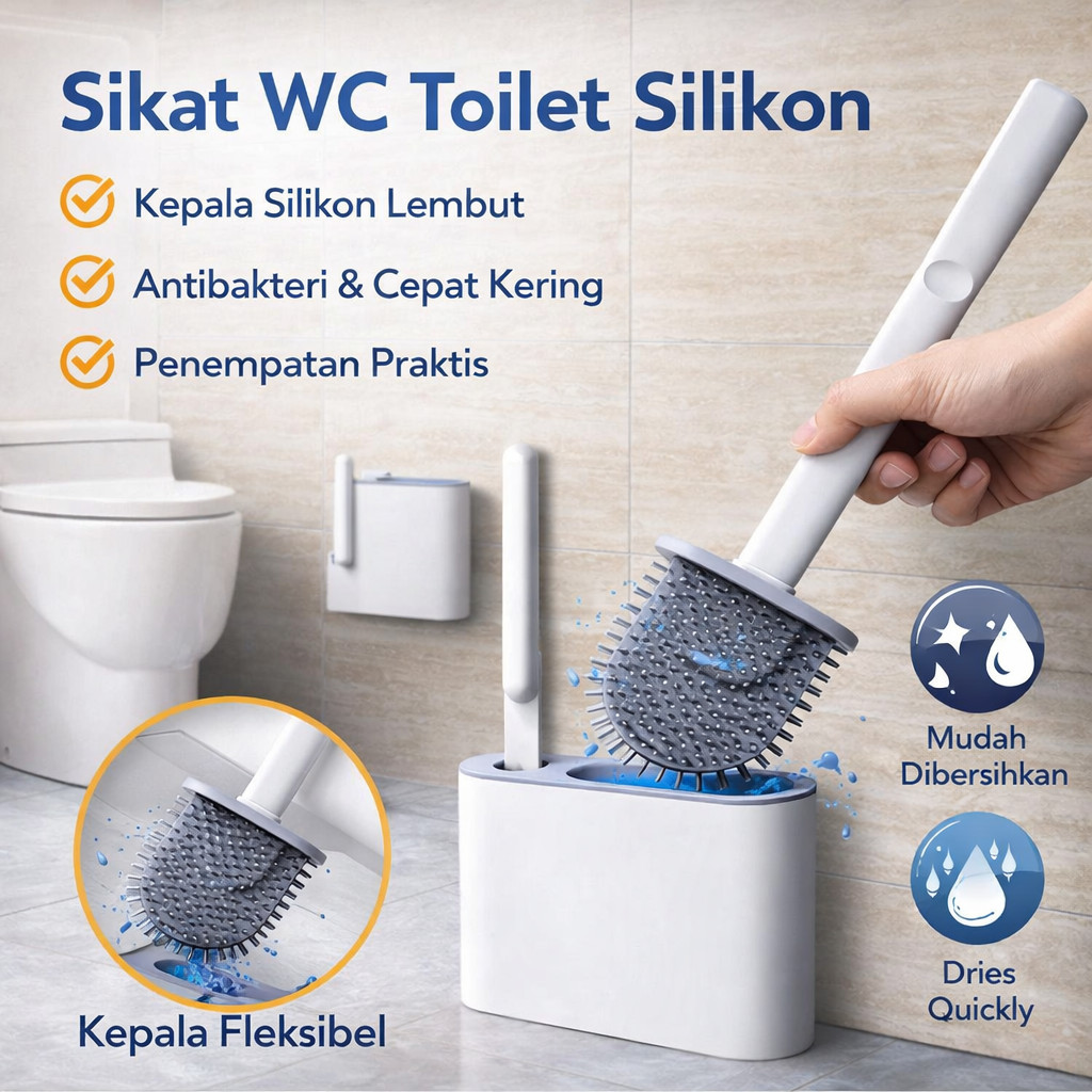 BOUSSAC Sikat WC Toilet Kamar Mandi TPR Silicone Bathroom Brush - HS-338 -0001