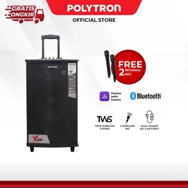 ll SPEAKER POLYTRON PAS PRO12F7 PASPRO PRO 12F7 ACTIVE PORTABLE ADA RODA WHEELS HANDLE 3 BAND TONE C