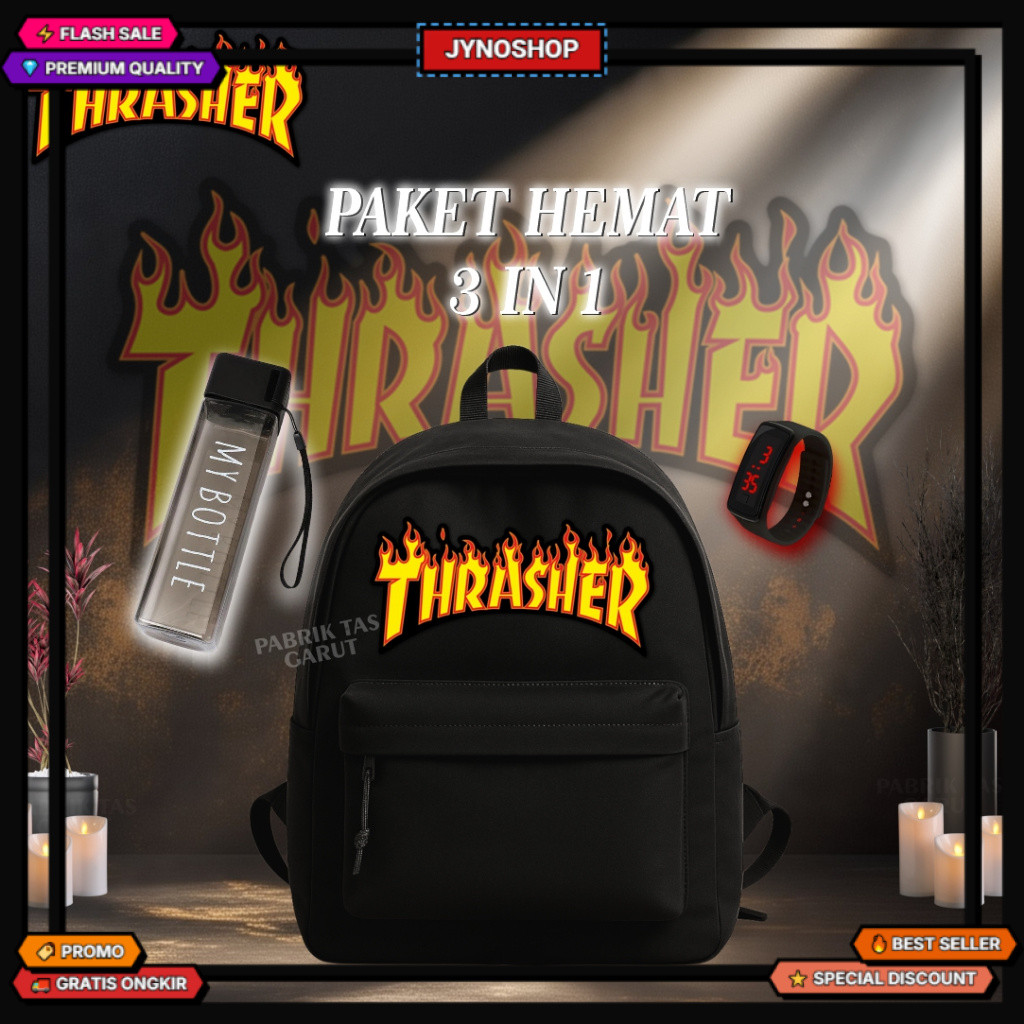 Tas Ransel Distro Original / Tas Backpack Unisex Keren Style 2023 / Tas Motif Thrasher Kekinian Bara