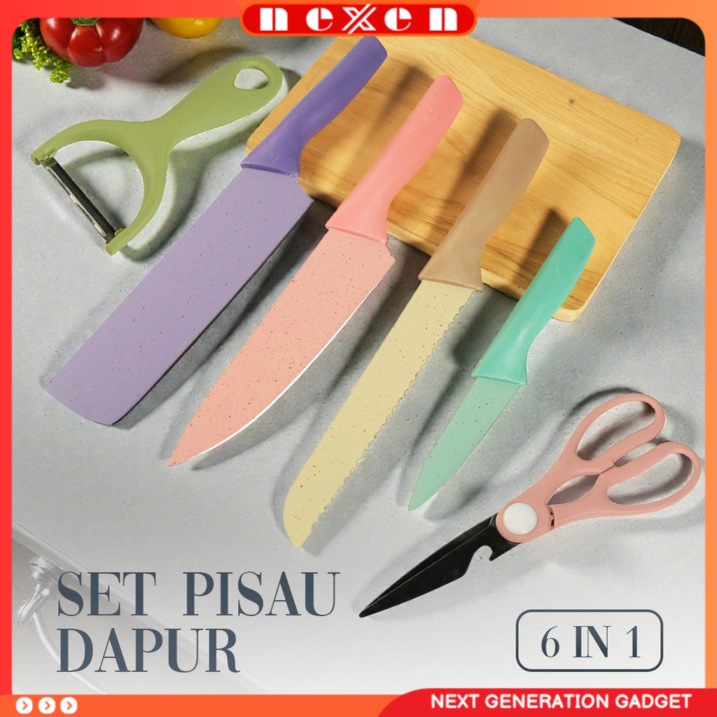 Set Pisau Dapur 6in1 Gunting Peeler Stainless Steel - ER-0278