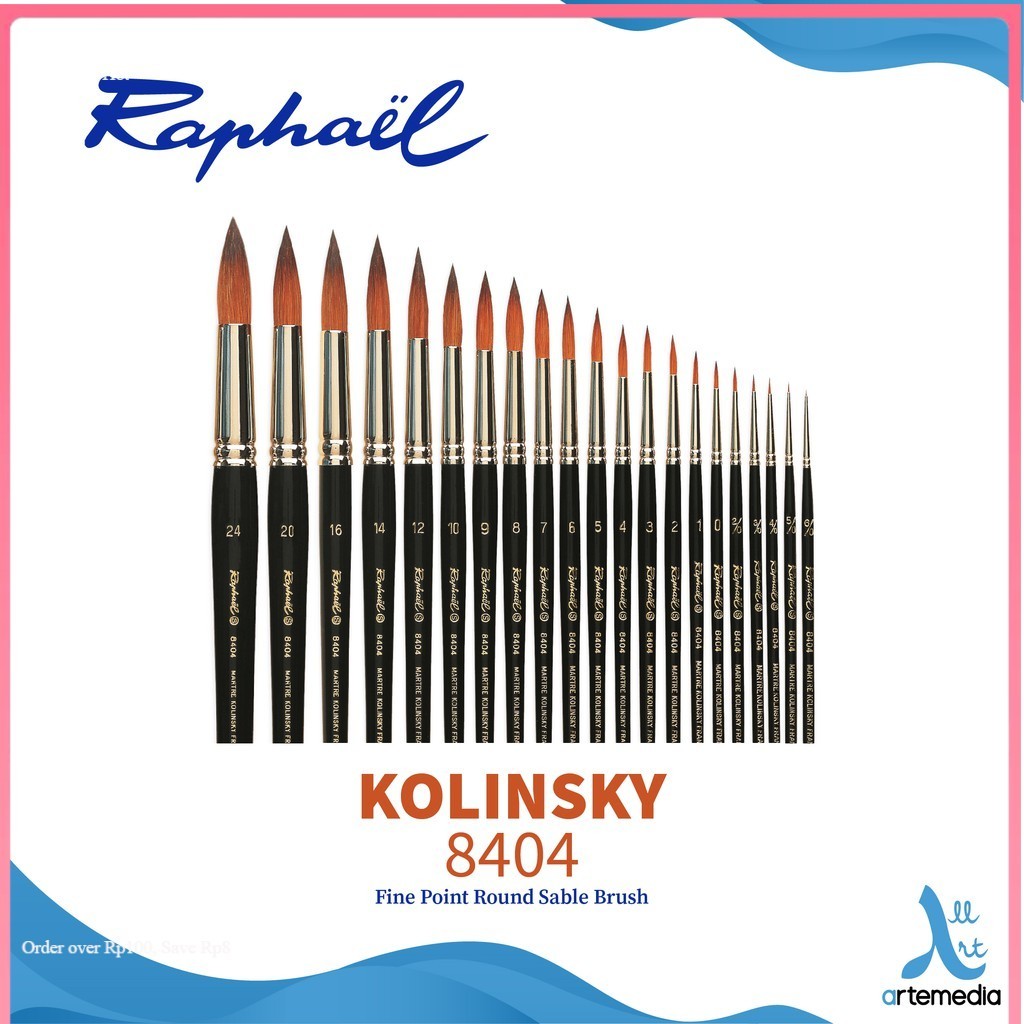 Raphael 8404 Kolinsky Sable Watercolor Brush Fine Point Round | Kuas Cat Air Profesional Artist Grad