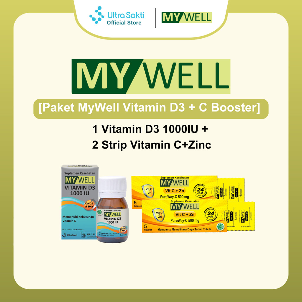 [Paket MyWell Vitamin D3 + C Booster]  1 MyWell D3 1000IU + 2 MyWell Vit C