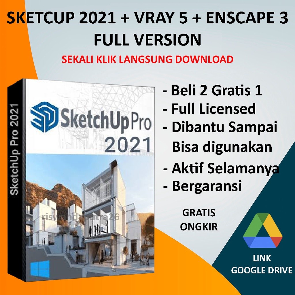 Sketchup Pro 2021 + Vray + Enscape 3 Full Version - for Windows dan MacOS