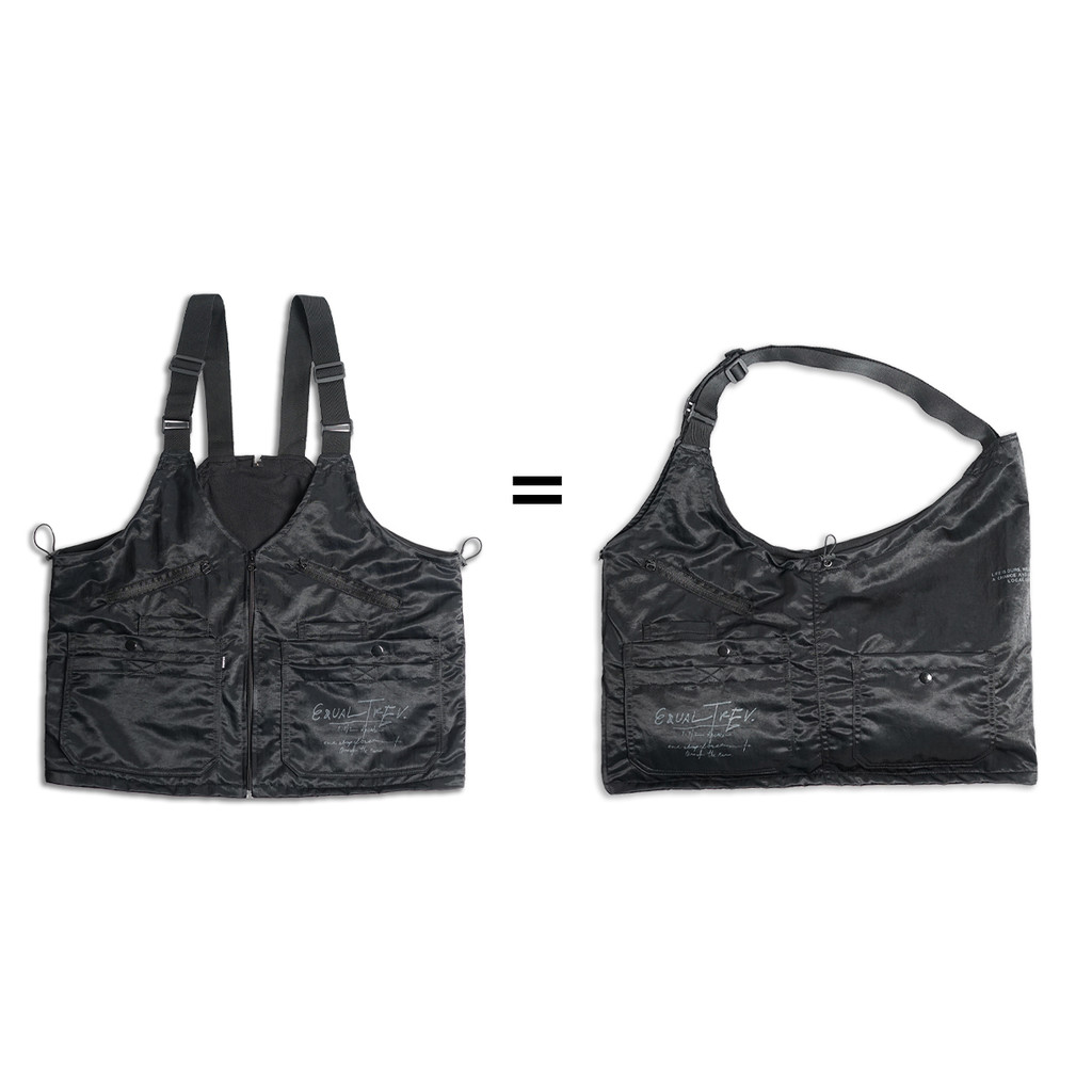 Equaltrev - Scush -  Black Vest Utility  Pria - Vest bag  Multifungsi - Rompi Jadi Tas Hitam Cowok