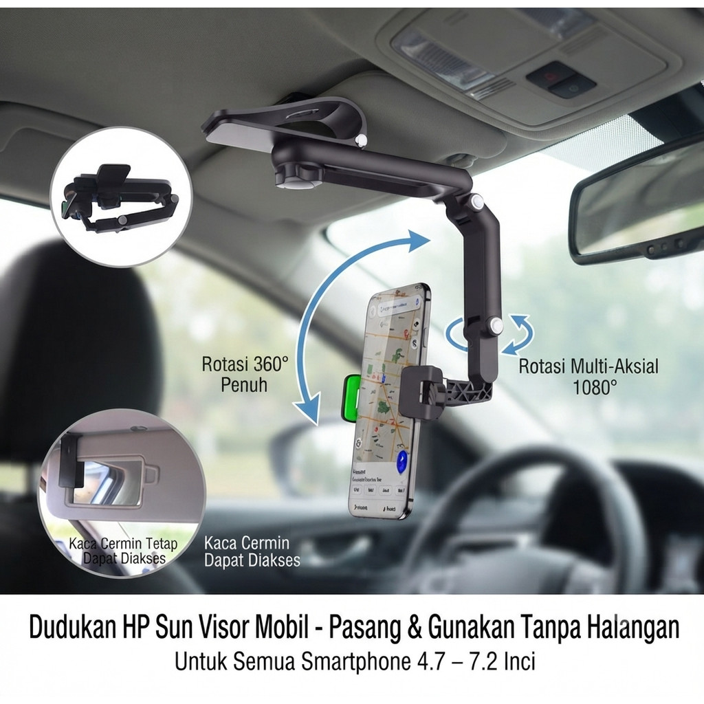 Sun Visor Dudukan Smartphone HP Phone Holder 1080 Sunvisor 360 Mobil