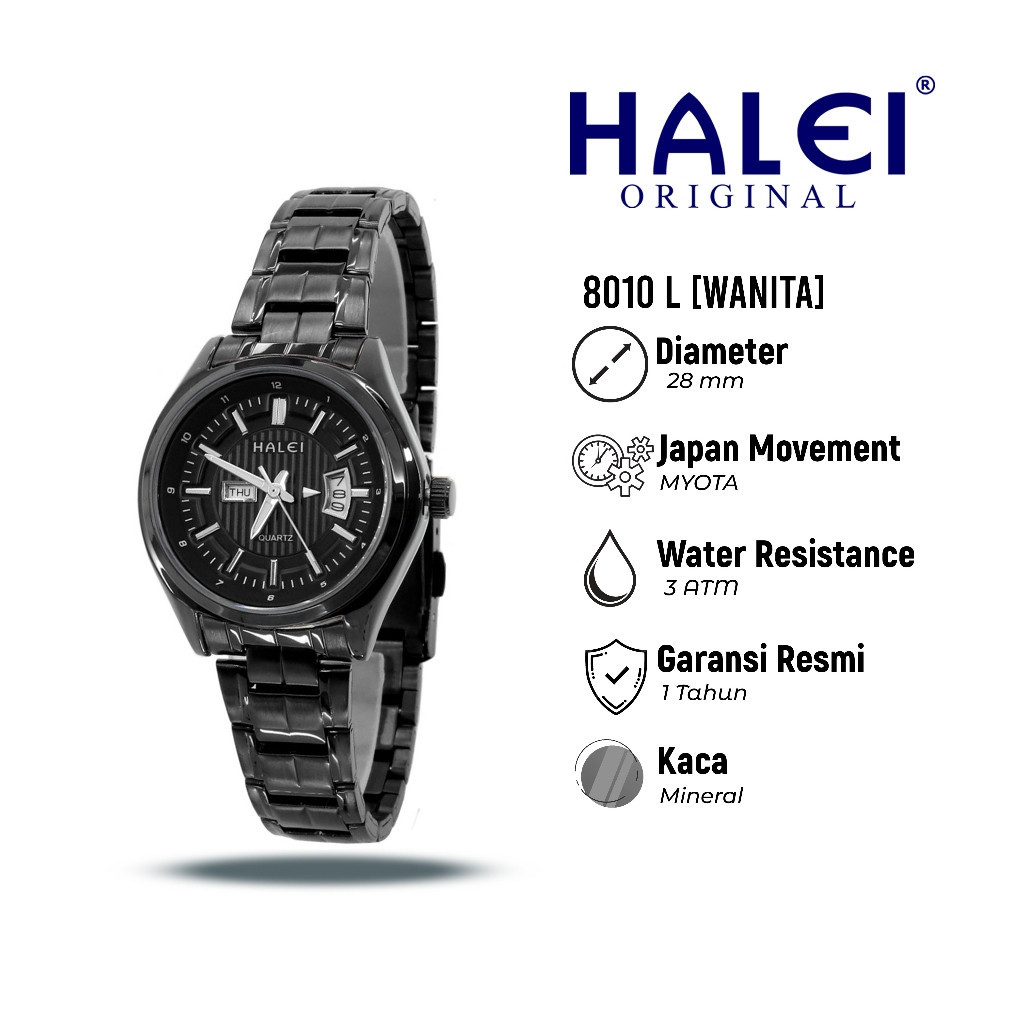 Kualitas Super Halei Ind 8010 L - Bergaransi Jam Tangan Wanita Halei Original Analog Fashion Rantai