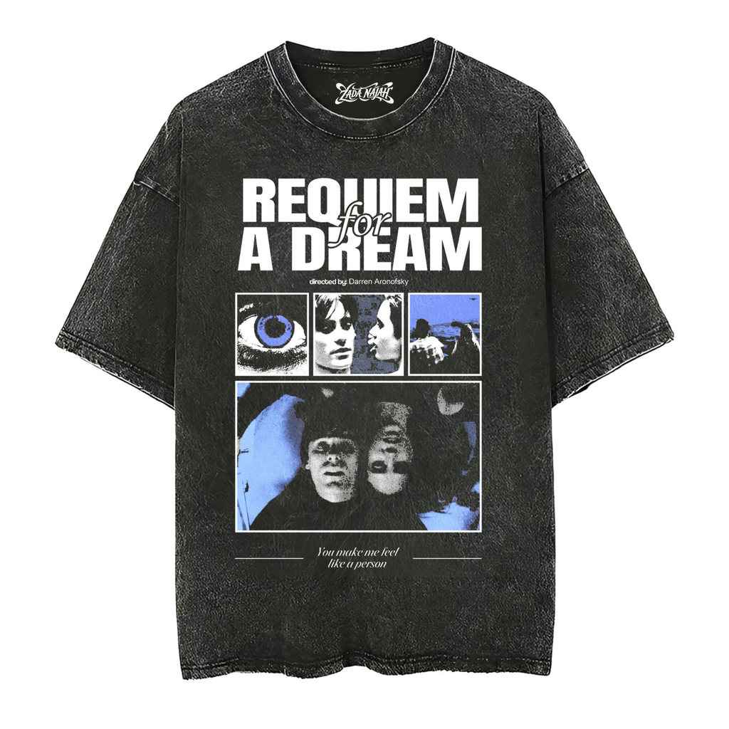 ZADA NAJAH kaos Oversize Film Requiem For A Dream Stone Black Washed Vintage t-shirt | Baju oversize