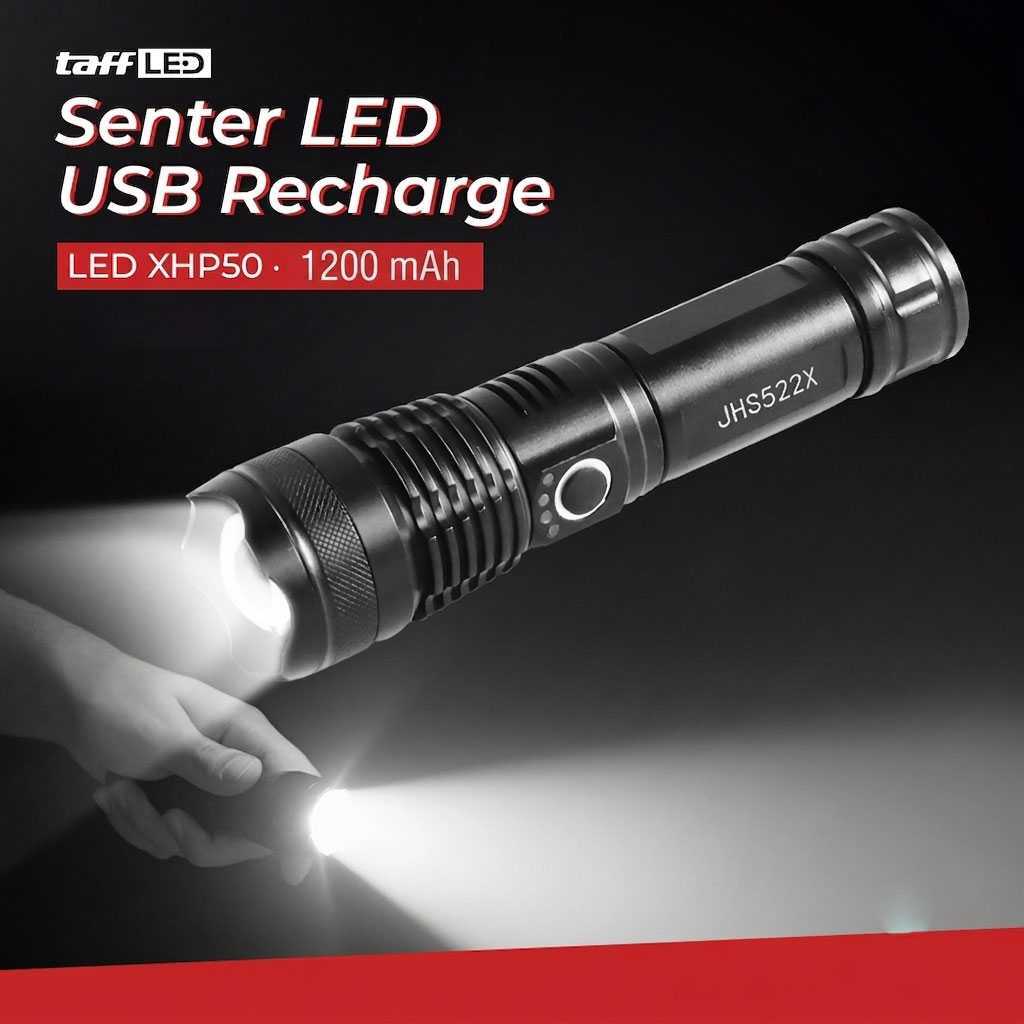 Senter LED XHP50 USB Rechargeable Waterproof IPX4
