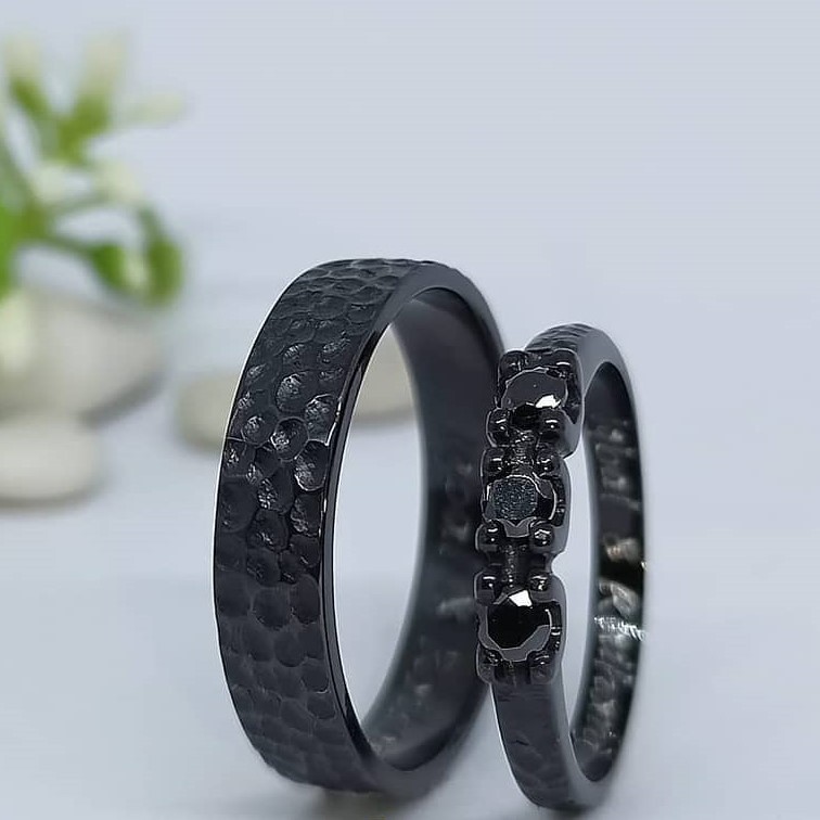 Cincin Kawin Nikah Couple Pasangan Perak Palladium KAWIN PERAK Hitam SwPERAK