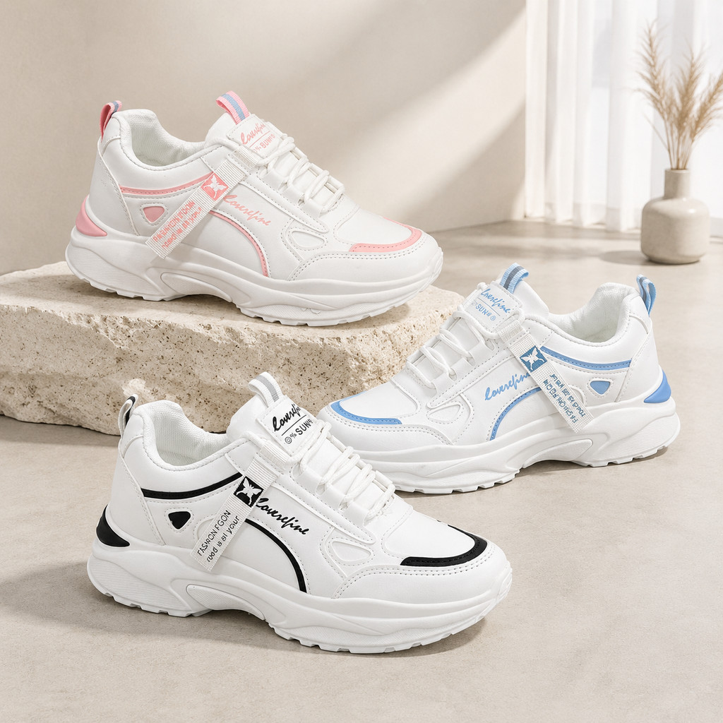 SGD <Free Box> Sepatu Sneakers Wanita Putih Sport Shoes