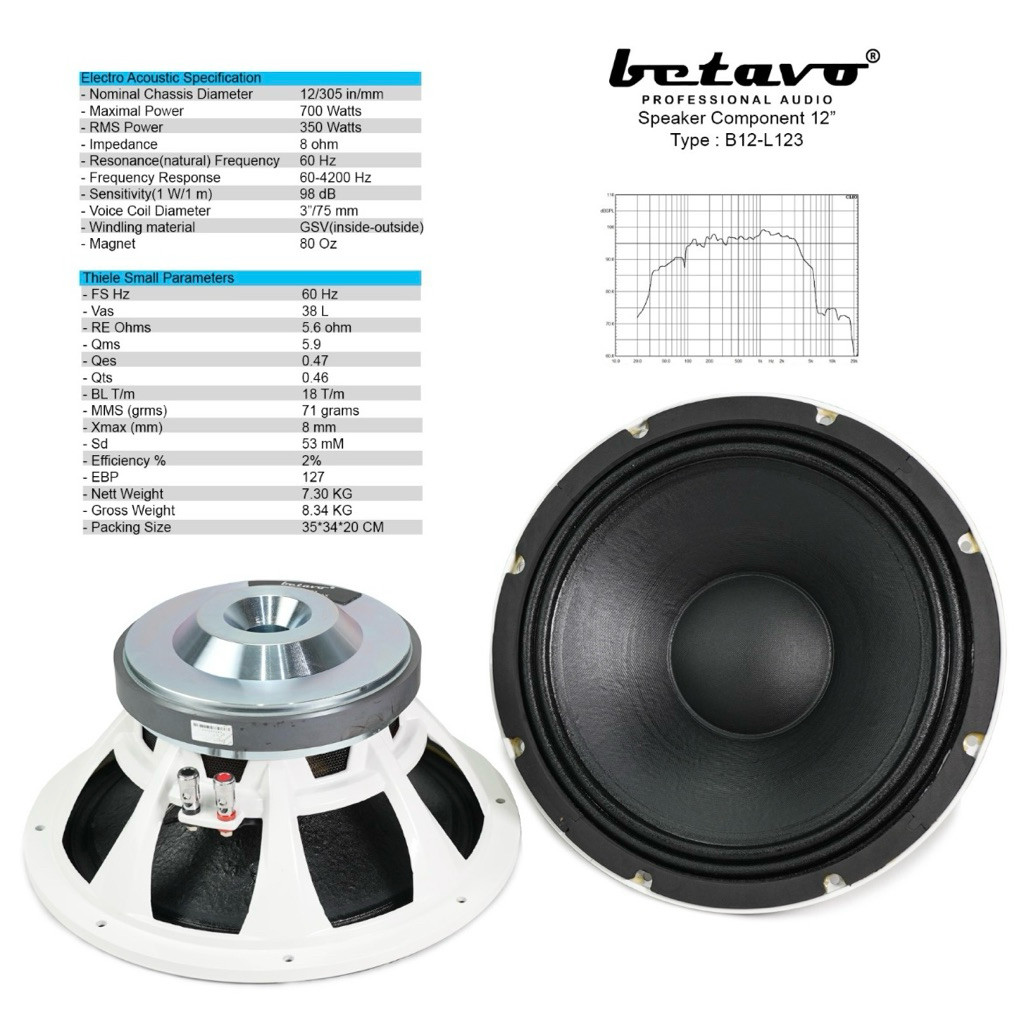 speaker komponen betavo b12 l123 original 12 inch BETAVO B12L123
