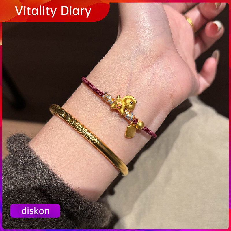 COD Gelang Tali Merah Kepang Emas Liontin Kuda Kecil Unisex untuk Pasangan