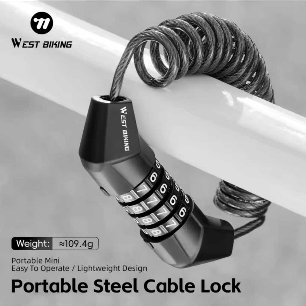 Foto Wets Biking Gembok Kombinasi Bike Lock 4 Digit Elastis Anti Maling untuk Sepeda helm Kendaraan Bermotor Pagar Rumah Elastic Combination Key
