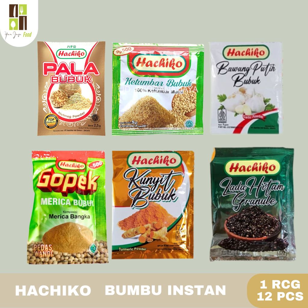 Hachiko Bumbu Instan Sachet - 1RCG/12PCS / Bumbu Masak / Pala Bubuk / Ketumbar / Lada Hitam Granule 