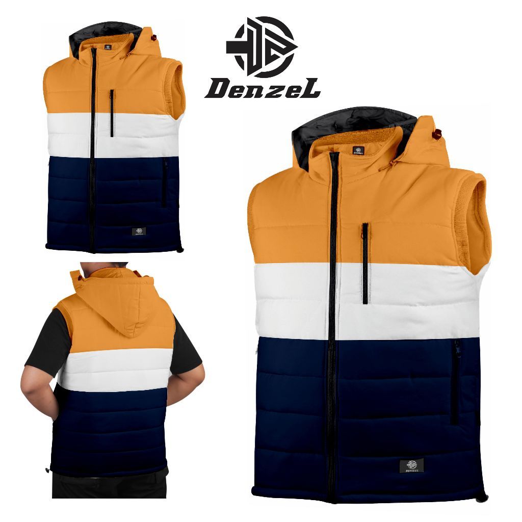 DENZEL Rompi Pria DZ 034 Kuning Putih Navy - Jaket Rompi Pria - Jaket Motor Rompi - Jaket Rompi Laki