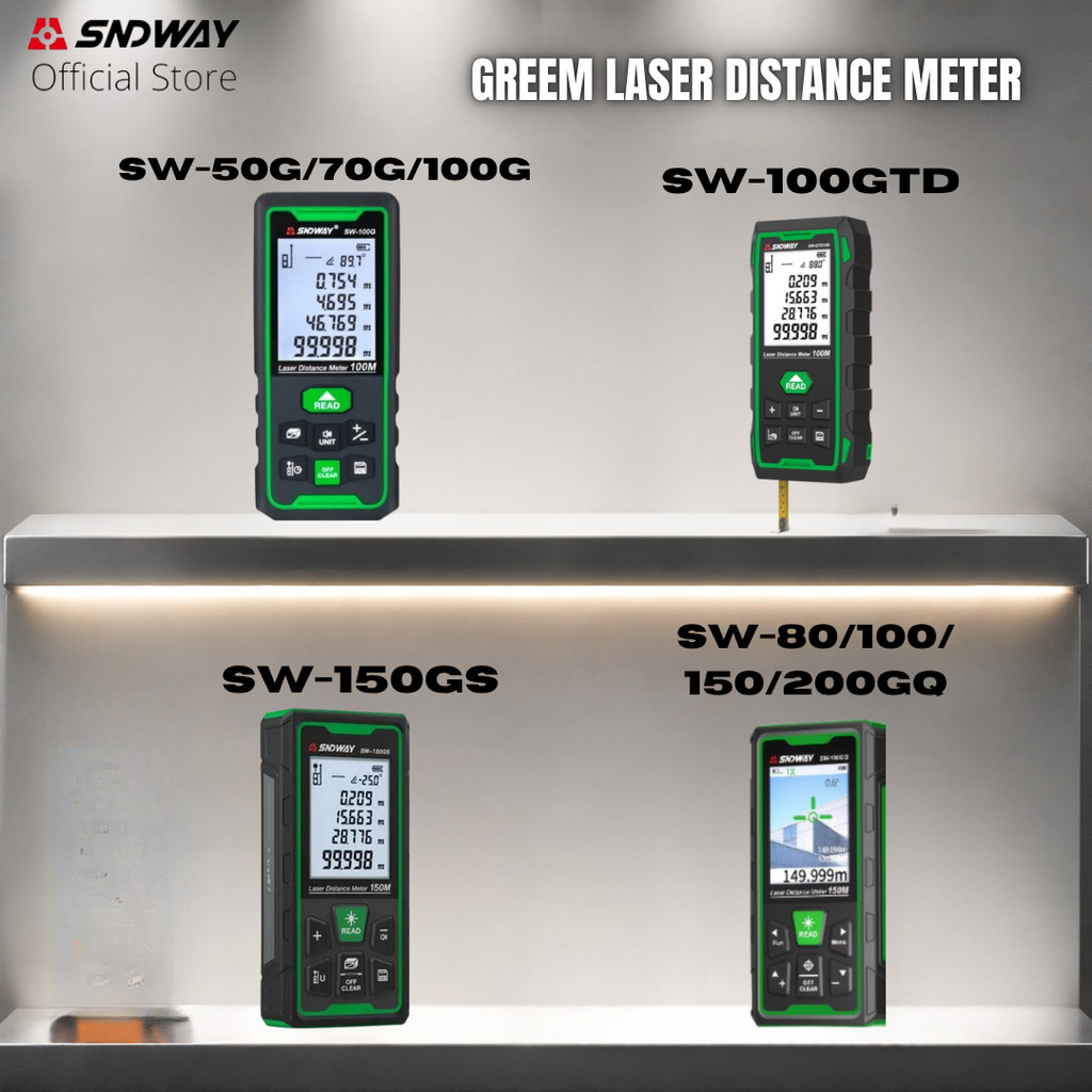 SNDWAY Meteran Digital Green Laser 50/70/100/150/200 Meter SW-50G/70G/80GQ/100GTD/100GQ/150GS/150GQ/