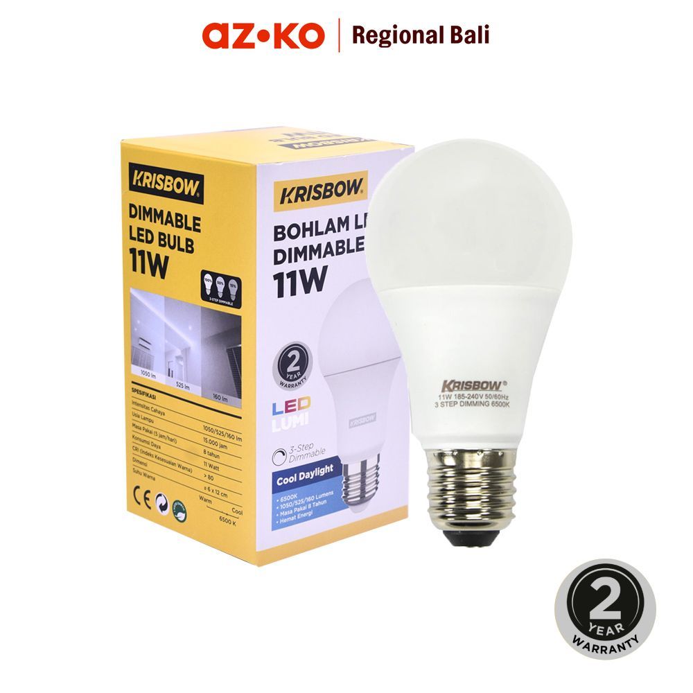 AZKO Krisbow Lumi Bohlam LED 3 Step Dimmable 11 Watt 1050 Lumen Cool Daylight E27 - Putih Lampu Bulb
