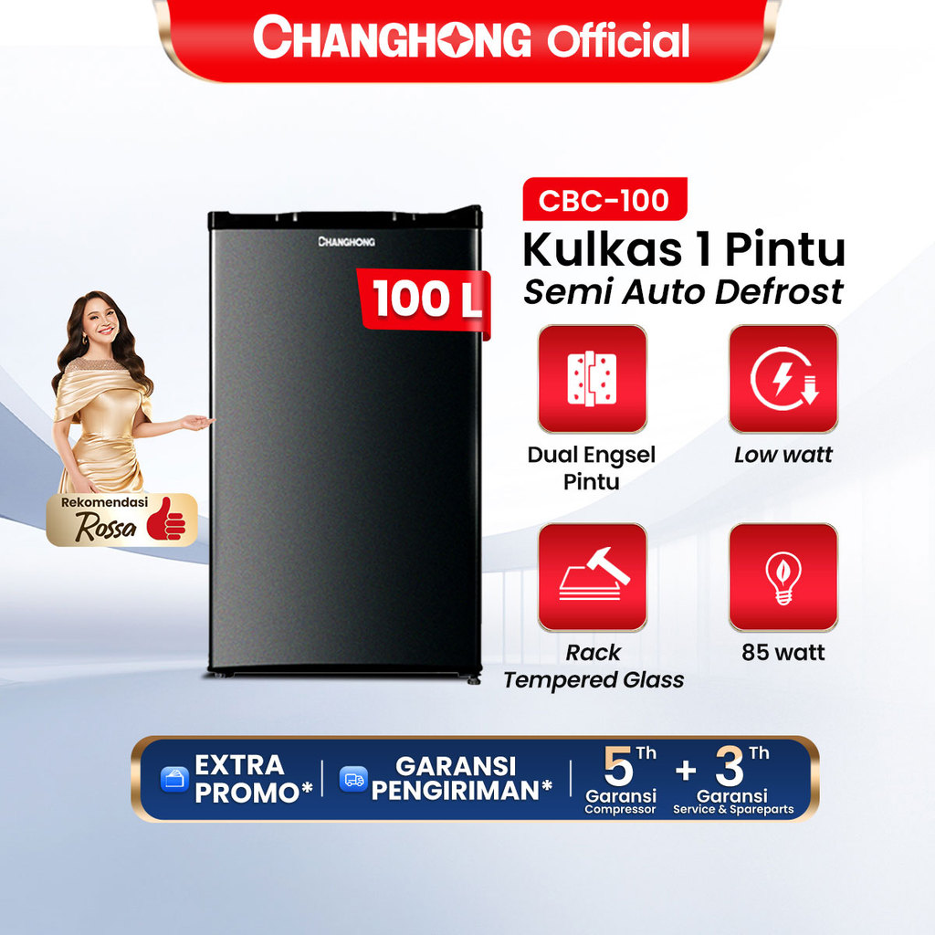 Changhong Kulkas 1 pintu Refrigerator Lemari Es Kapasitas 100 Liter – Black CBC 100 Semi AutoDefrost