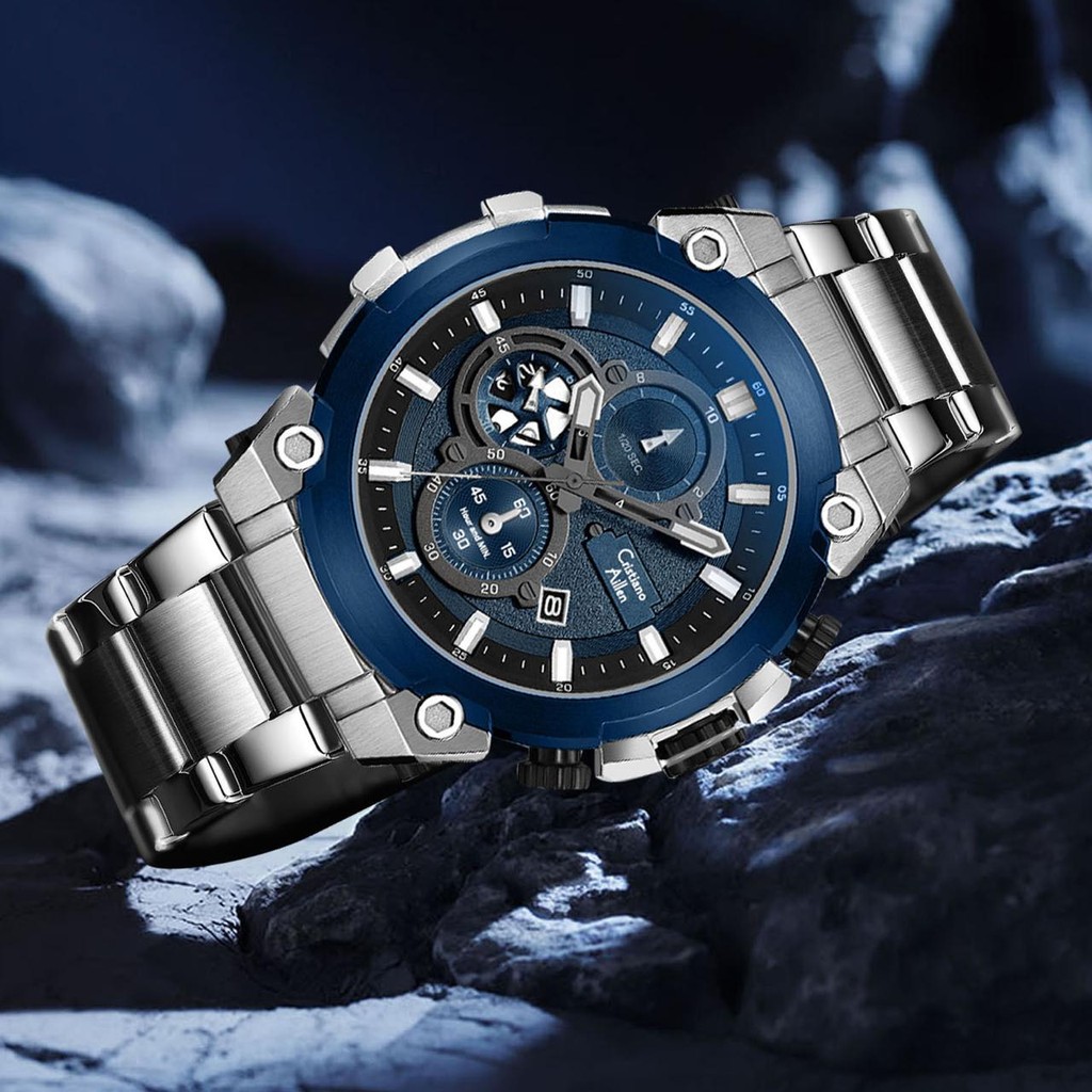 Jam Tangan  Cristiano Aillen Jam Tangan Pria Analog 8907 Rantai Stainless Steel Chronograph Kaca Sap