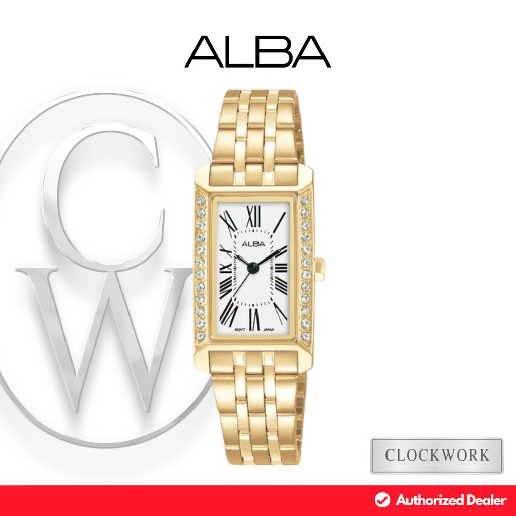 Jam Tangan Wanita Alba AK3052X1 Rantai Vintage Retro Tank White Dial Gold