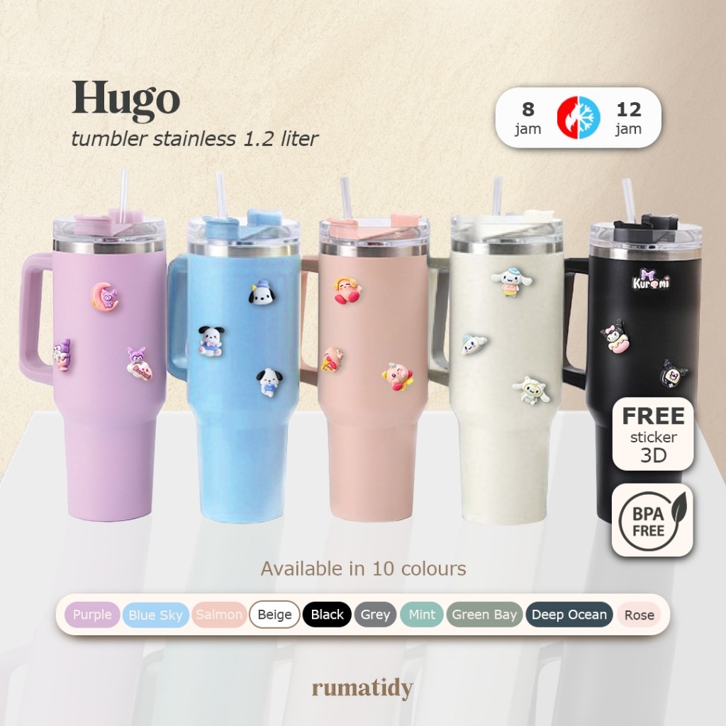 HUGO Tumbler Stainless Jumbo 1,2 Liter  Tahan Panas Dingin 8-12 Jam Botol Minum Kopi Termos Tahan Pa