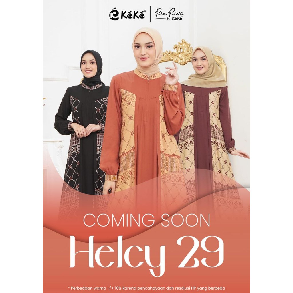Keke Ricis Helcy 29 Gamis Rayon Premium Motif Etnik Kombinasi Polos Black Coffee Bean Rust Layer