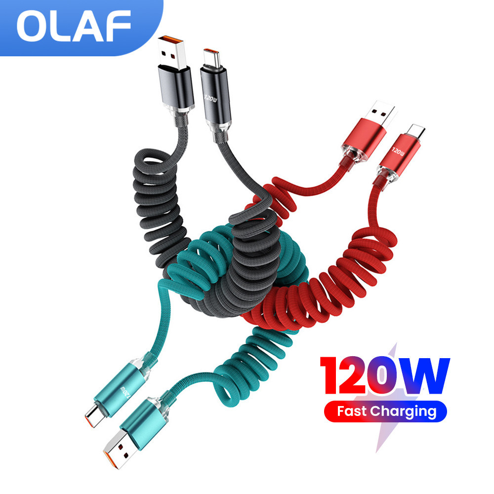 1M/2M Car Spring Type C to C Cable For iPhone 16 15 Xiaomi Samsung PD Fast arging USB A to Type C Ca