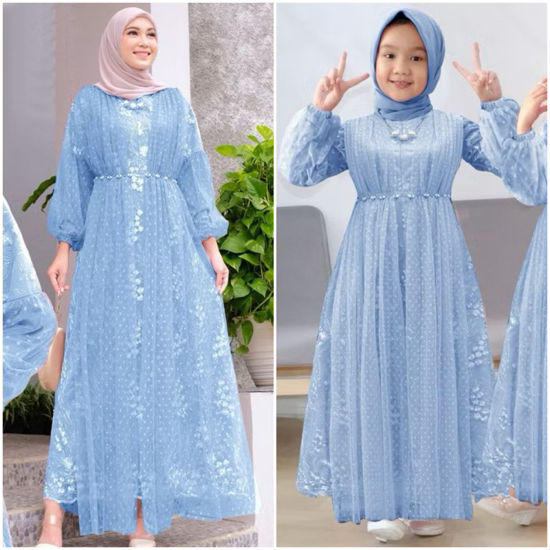 [Padu Dress] Gamis Muslim Busui Sleting Depan Jumbo Warna Biru Muda – Abaya Turki Kekinian untuk Pes