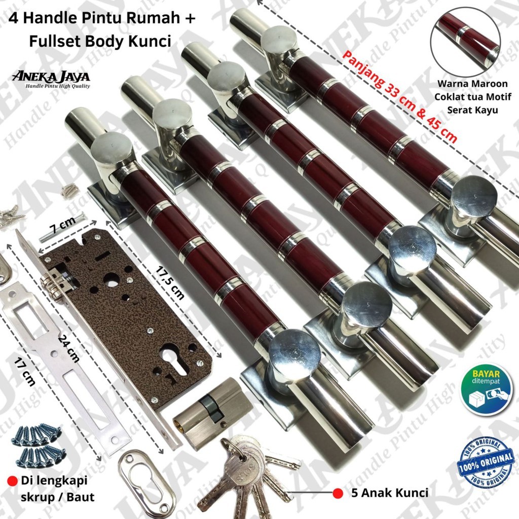 satu set handle pintu rumah panjang 33 cm & 45 cm / Tarikan pintu rumah / Gagang pintu rumah depan