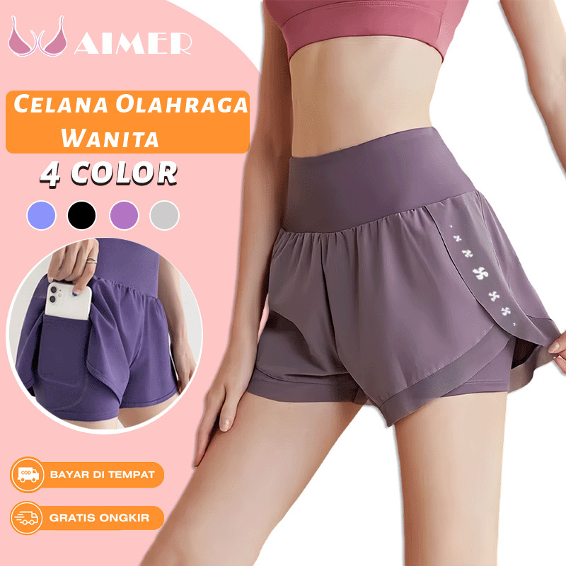 AIMER Celana Olahraga Pendek Wanita Legging Traning Sport Wanita Baju Senam Gym Fitness Yoga C0010G4
