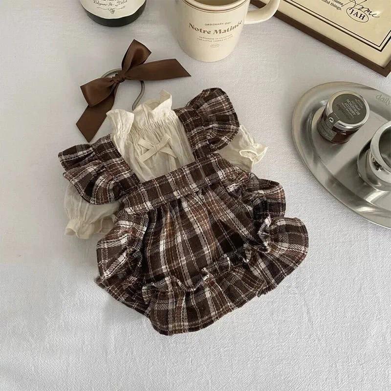 Pet Spring and Summer Plaid Flower Bud Pants Cute Pumpkin Skirt Dog Princess Plaid Bow Skirt Teddy P