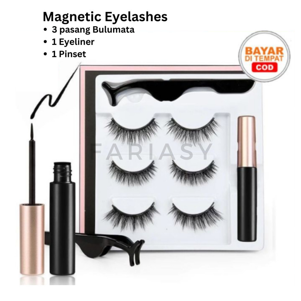 MAGNETIK Bulu Mata Magnet 3 pasang / Magnetic Eyelash Eyeliner (Free Eyeliner & Pinset) - Sixteen ni
