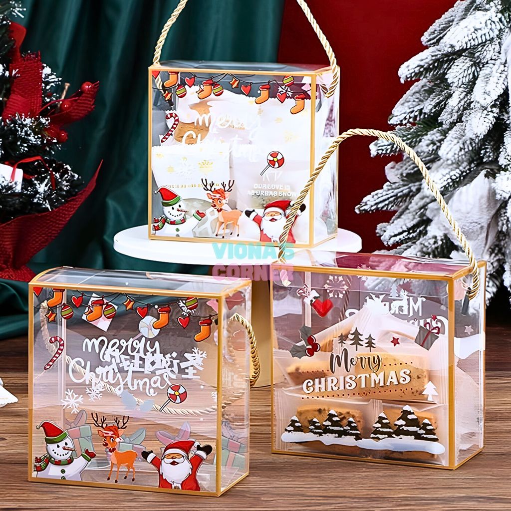 Box Hampers Natal Mika Unik Kotak Souvenir Christmas 2025 Gift Cookies Packaging  Transparan