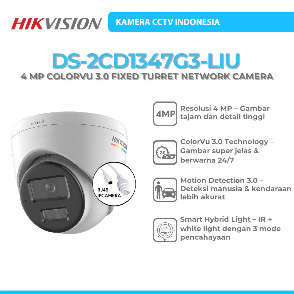 HIKVISION DS-2CD1347G3-LIU 4 MP COLORVU 3.0 FIXED TURRET NETWORK CAMERA
