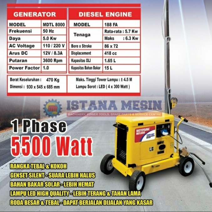 GENSET PENERANGAN JALAN TOWER LIGHT GENERATOR MOTOYAMA MDTL8000