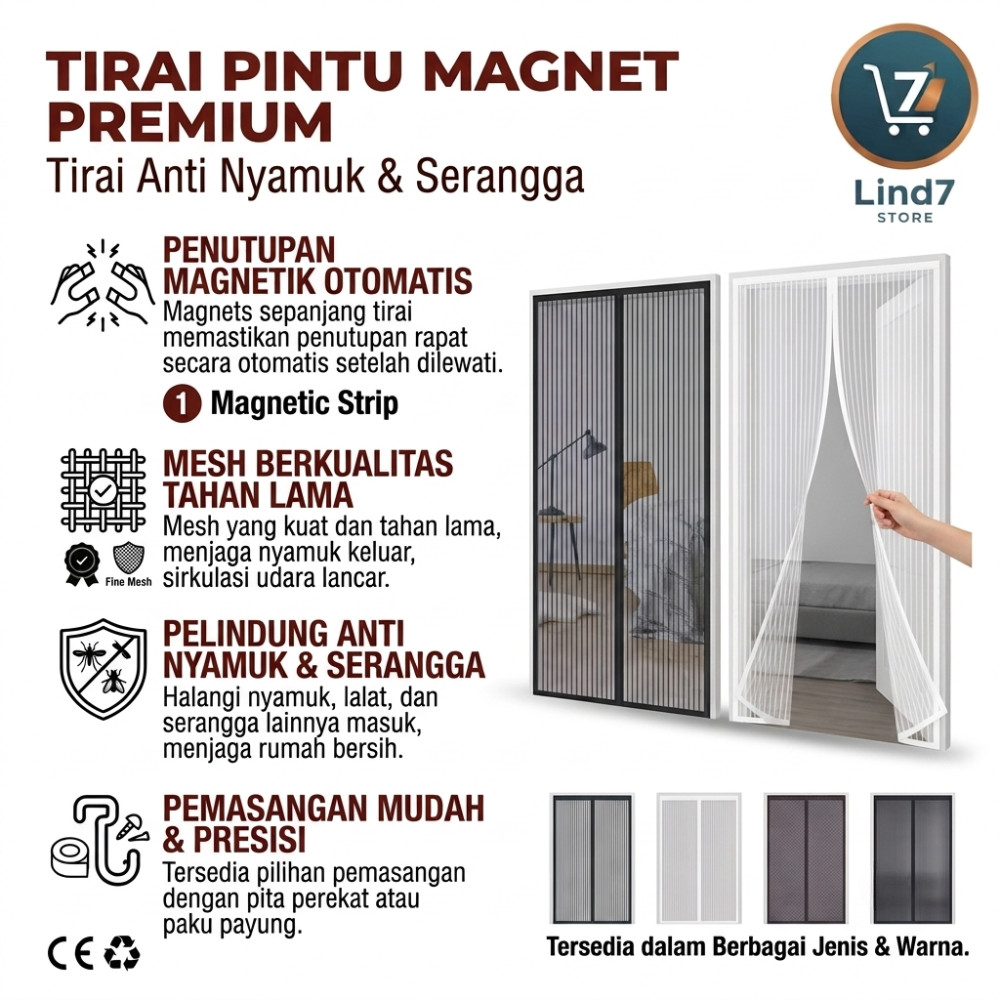 Tirai Pintu Magnet Premium Anti Nyamuk / Kelambu Pintu Jaring Penutup Magnetic Kasa Nyamuk Serangga