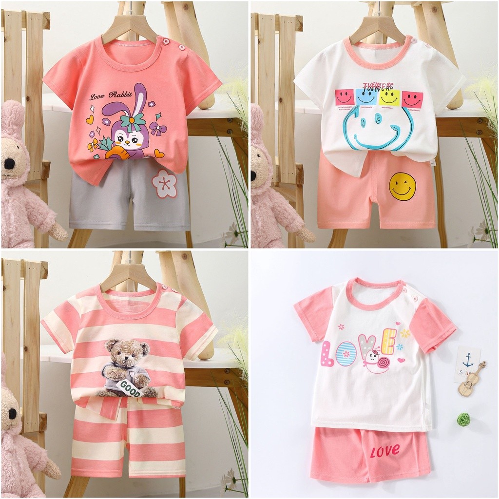 GOBLIN BJ005 COD Baju Setelan Anak Lengan Pendek Celana Pendek Piyama Baju Tidur Pendek Setelan Baju