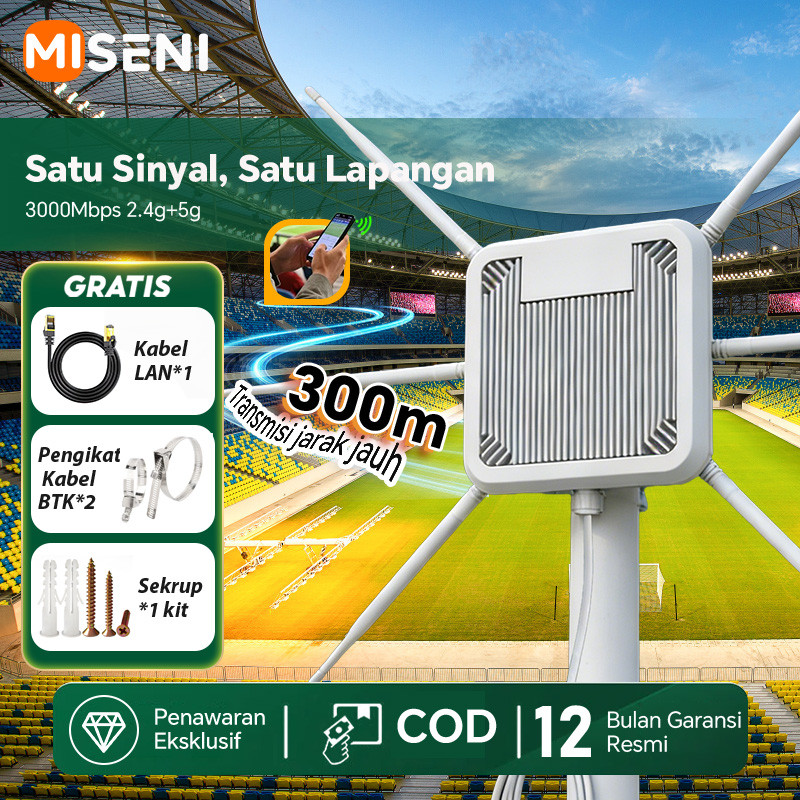 MISENI Extender WiFi 6 Outdoor 3000Mbps, Jarak Jauh 3KM, Anti Air IP67 & PoE, Dual Band 5G+2.4G, 6 A