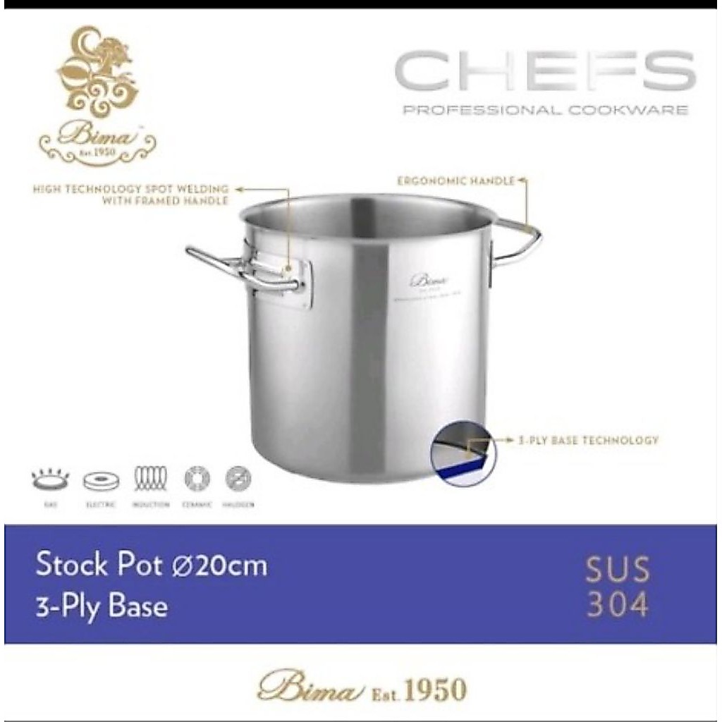 bima stock pot 20x20cm chefs + tutup stainless 304