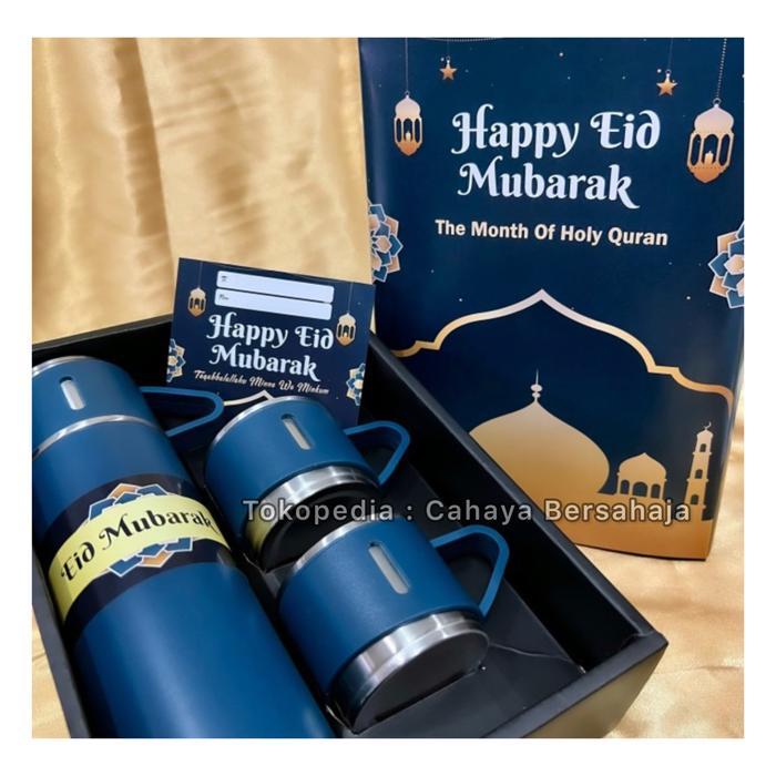 Parsel Lebaran Unik Idul Fitri Hampers Hadiah Botol Minum Elegan - Biru, New Packaging