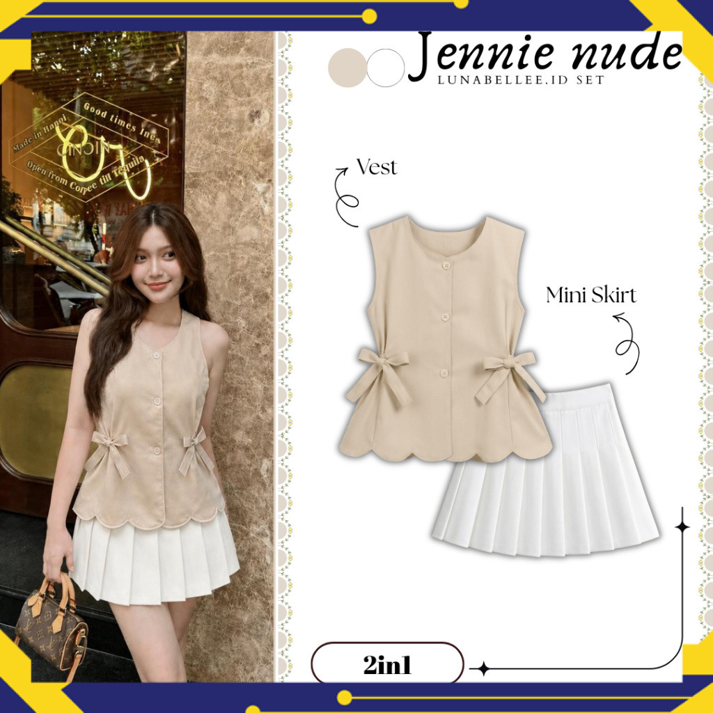 Jennie Set 2in1 [ Vest & Mini Skirt ] Outfit simple korean look | OOTD hangout keren kekinian SF1172